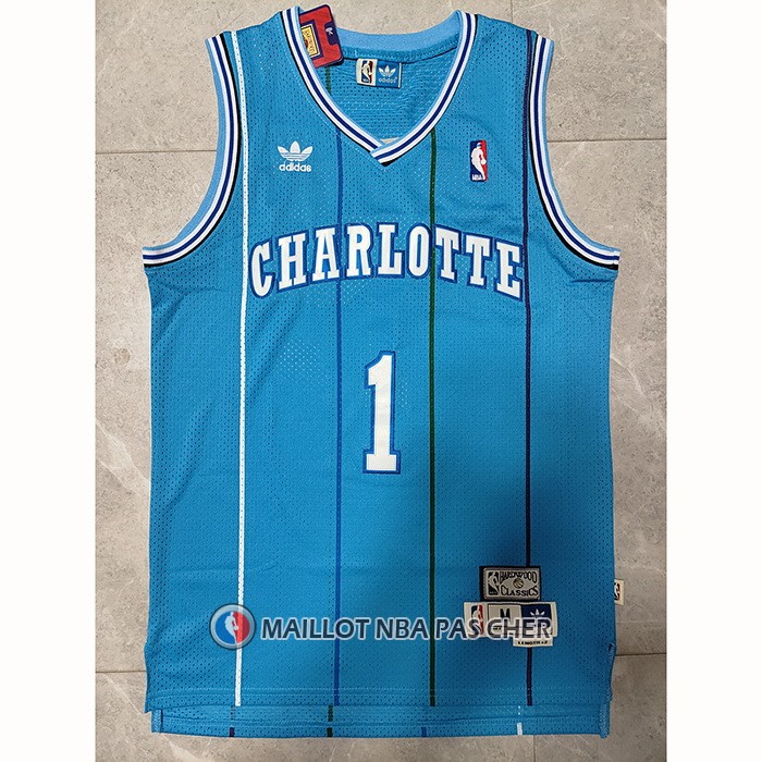 Maillot Charlotte Hornets Muggsy Bogues NO 1 Retro Bleu